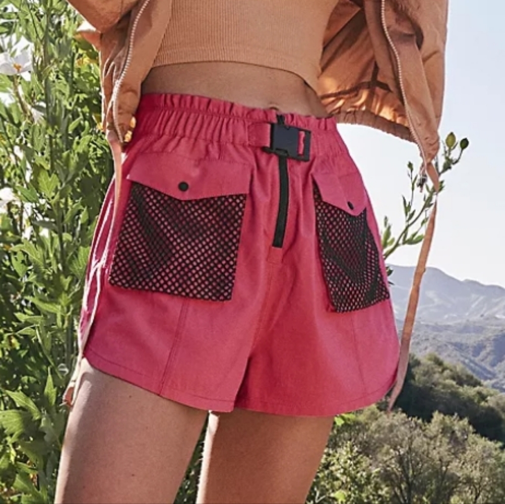 FP Movement by Free People Coral Pink Utility Mesh Pocket Shorts